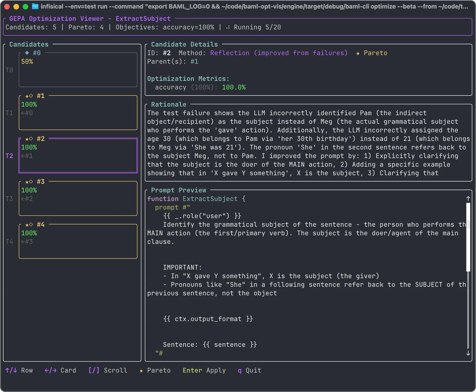 Screenshot of prompt optimization